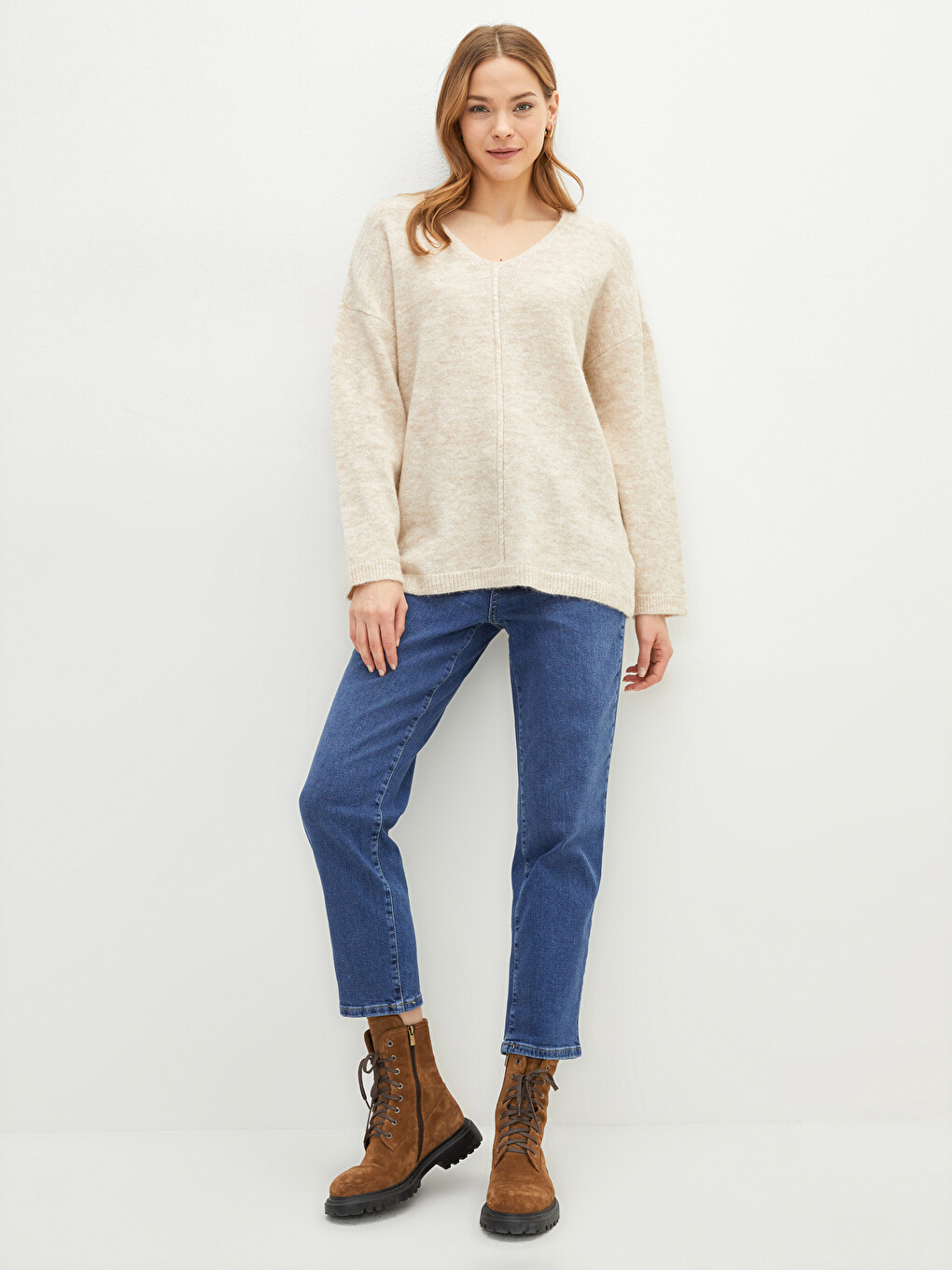 V Neck Oversize Women's Knitwear Sweater-1