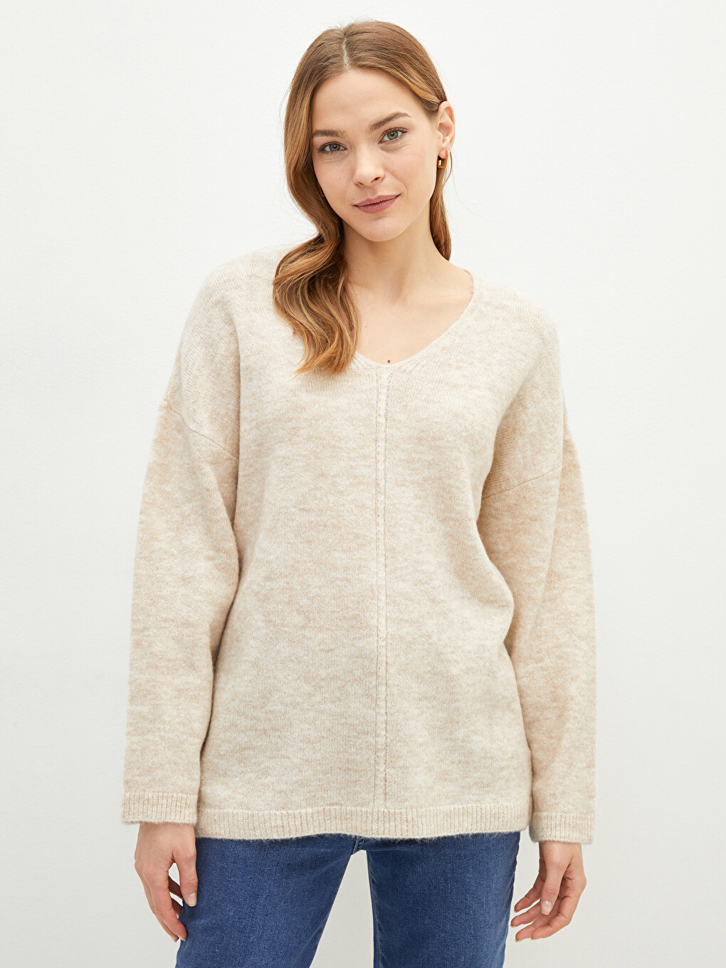 V Neck Oversize Women's Knitwear Sweater-2
