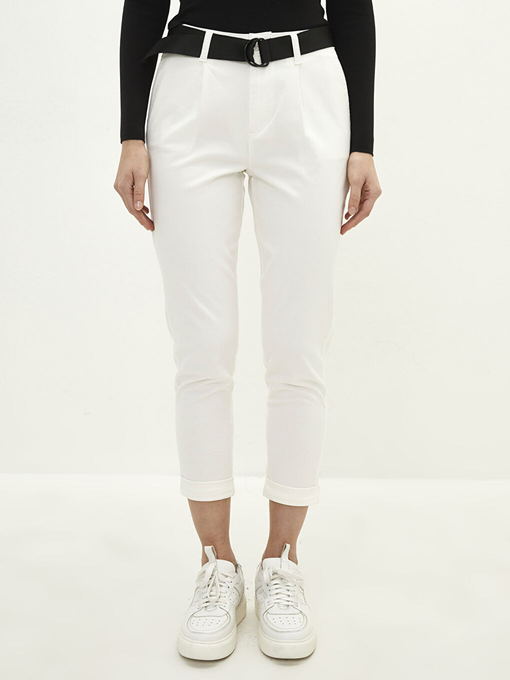 Ekru Rahat Kalıp Düz Cep Detaylı Gabardin Kadın Pantolon-2