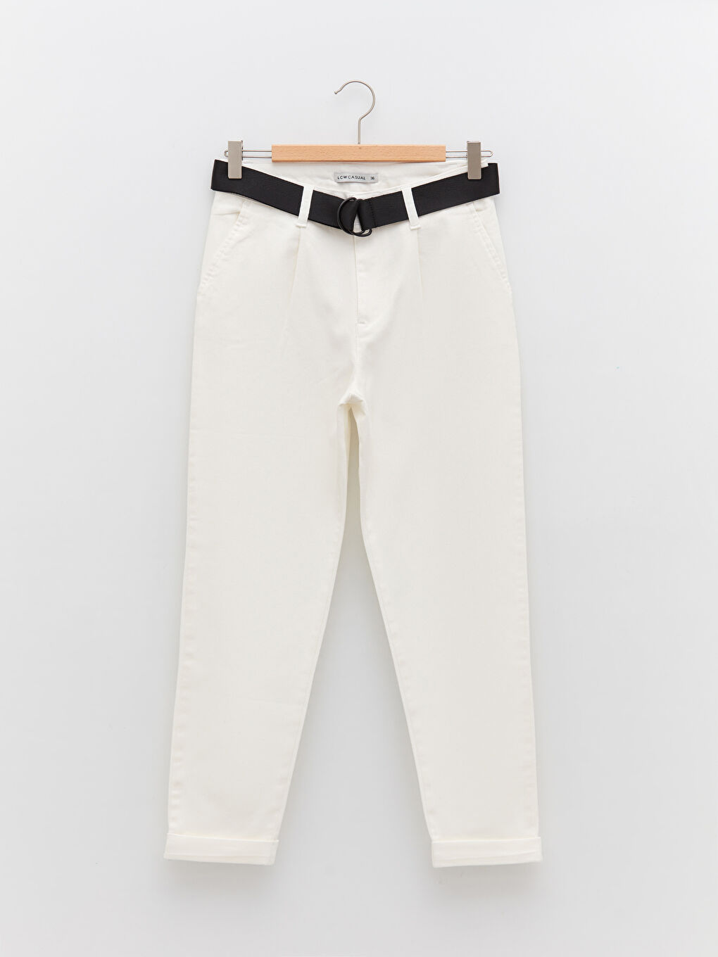 Ekru Rahat Kalıp Düz Cep Detaylı Gabardin Kadın Pantolon-5