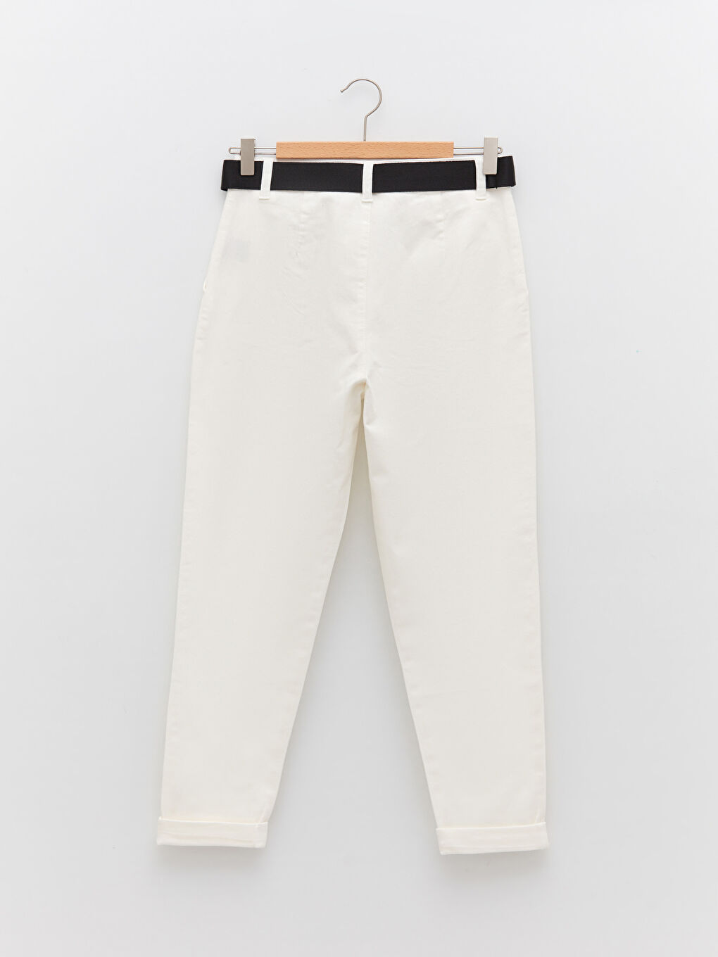 Ekru Rahat Kalıp Düz Cep Detaylı Gabardin Kadın Pantolon-6