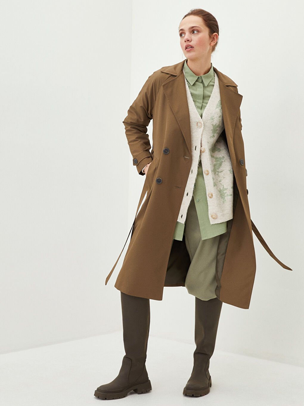 LCW Modest Jacket Collar Oversize Women's Trench Coat -S2BJ07Z8-S1W