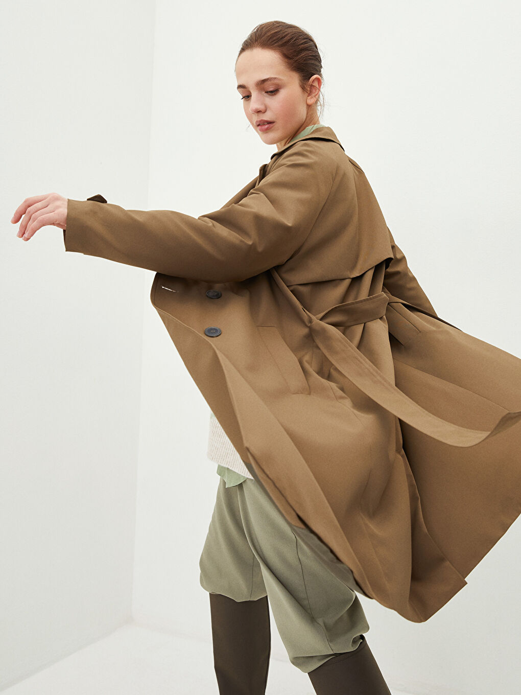LCW Modest Jacket Collar Oversize Women's Trench Coat -S2BJ07Z8-S1W