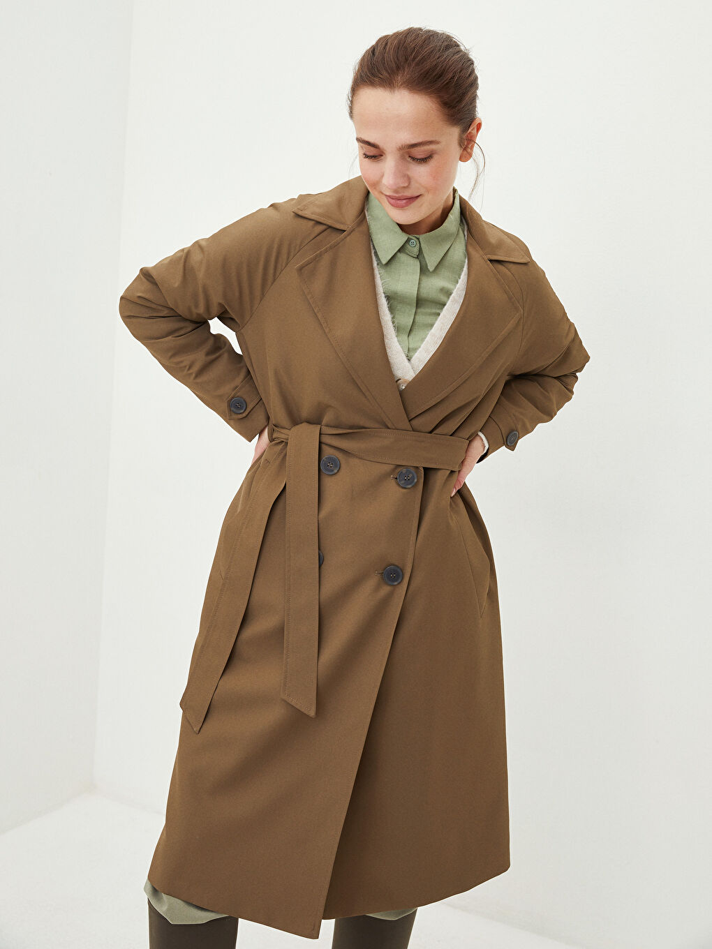 LCW Modest Jacket Collar Oversize Women's Trench Coat -S2BJ07Z8-S1W