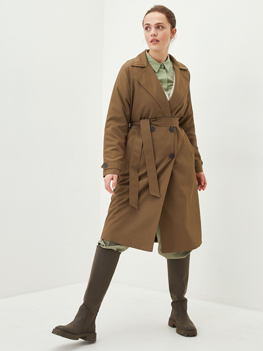 LCW Modest Jacket Collar Oversize Women's Trench Coat -S2BJ07Z8-S1W