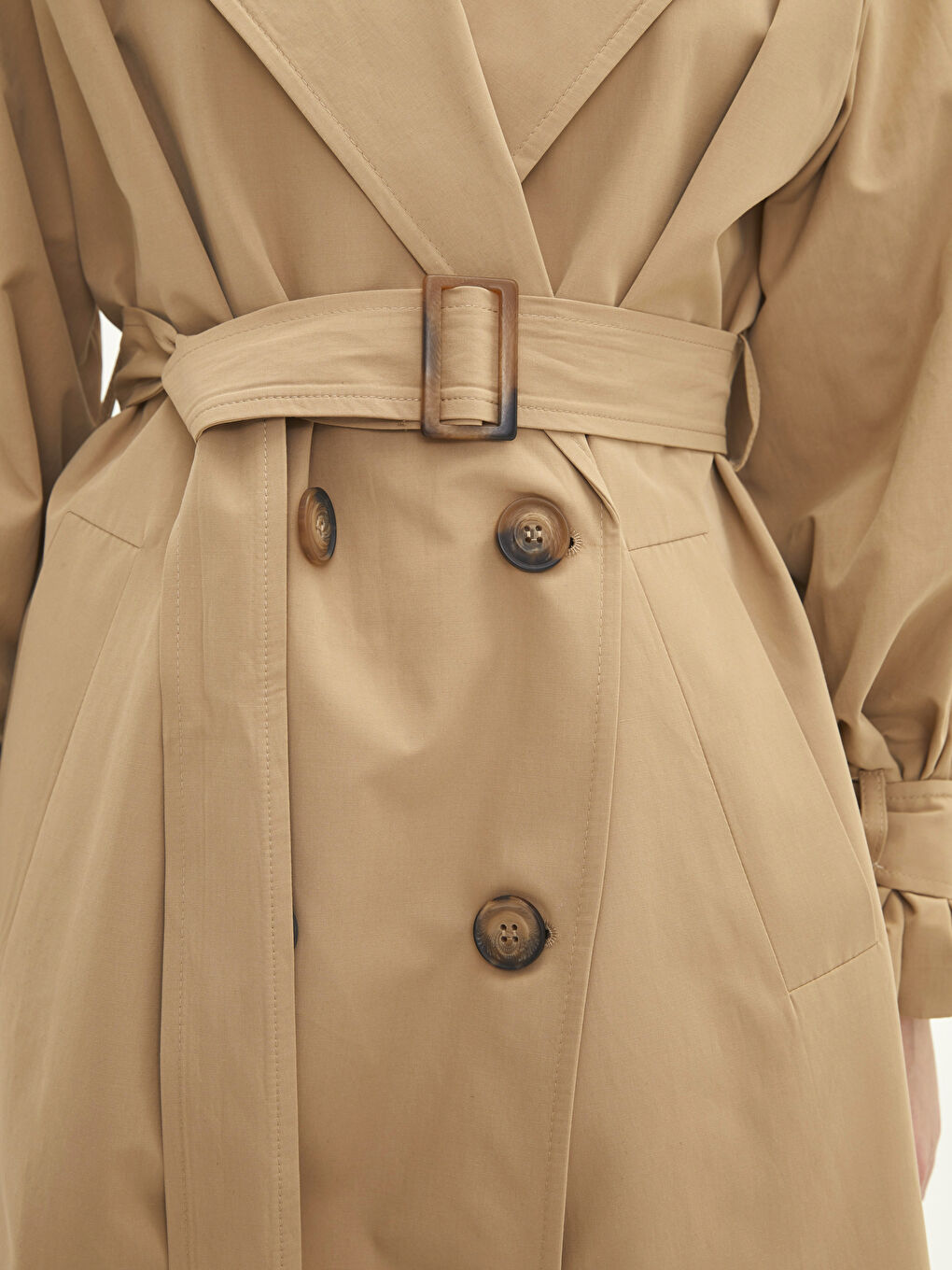 Bej Ceket Yaka Oversize Kadın Trençkot-3