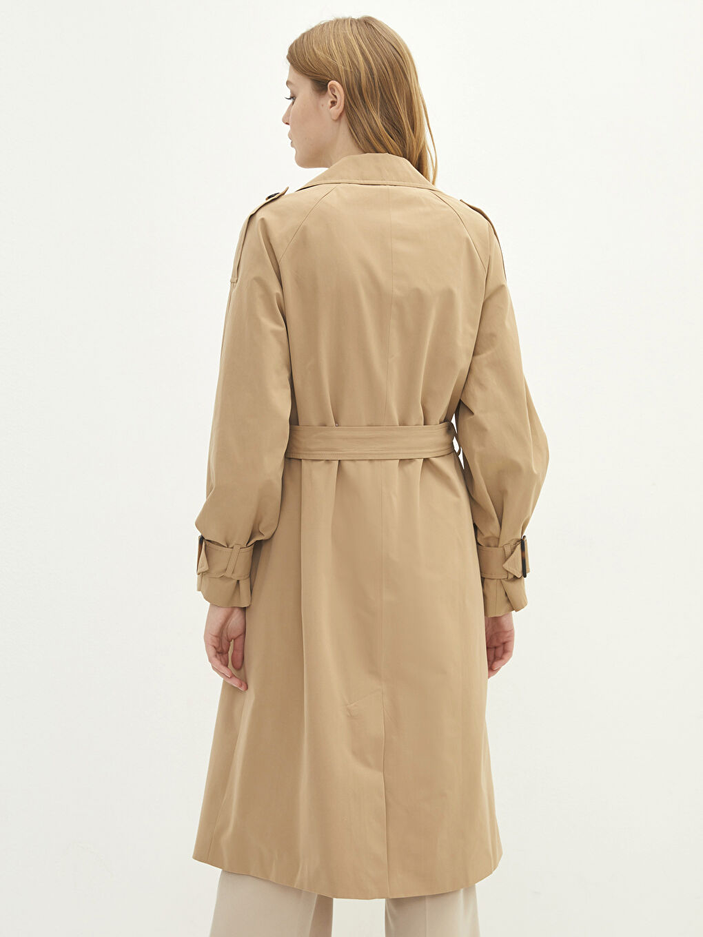 Bej Ceket Yaka Oversize Kadın Trençkot-4