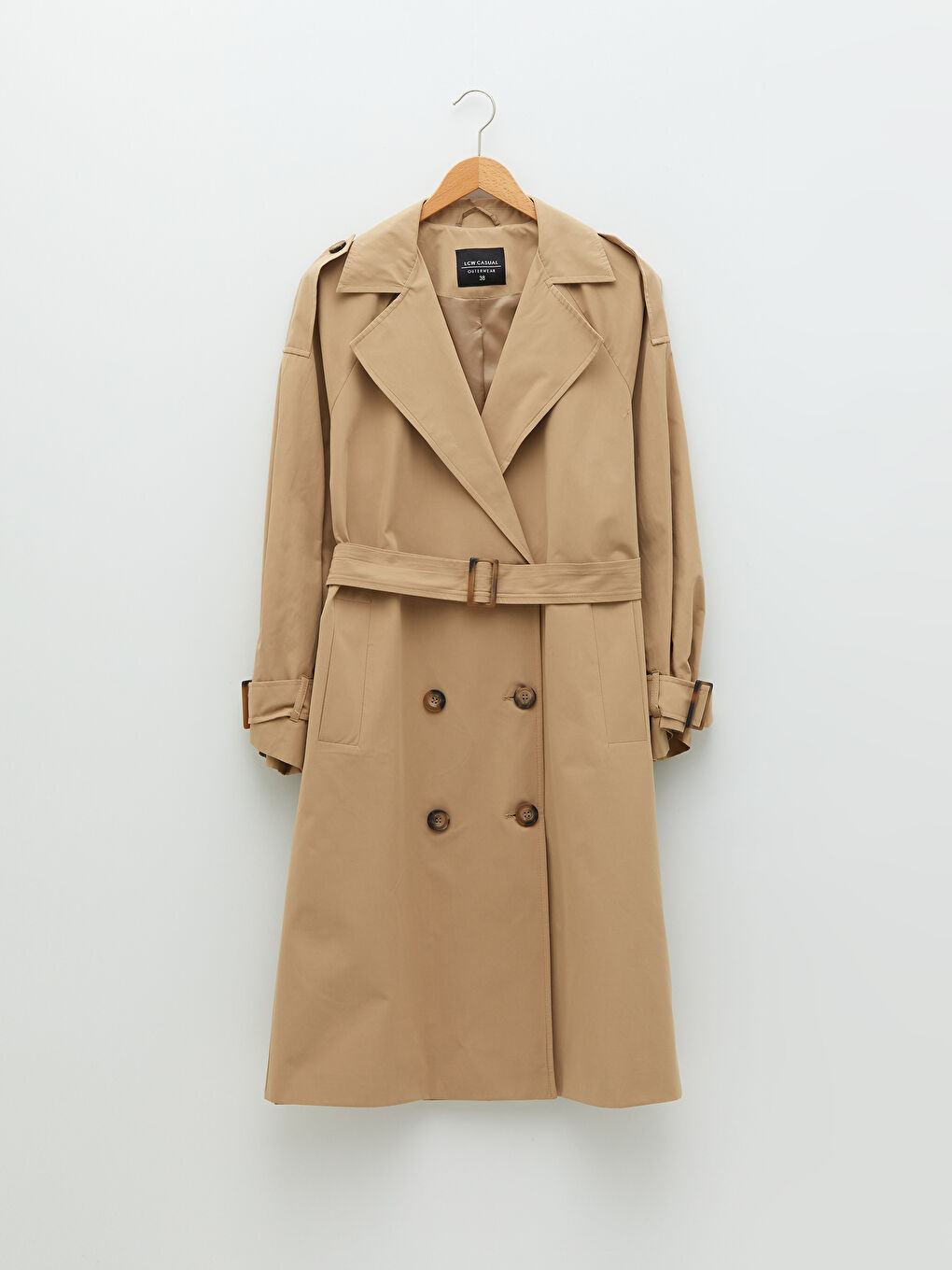 Bej Ceket Yaka Oversize Kadın Trençkot-5