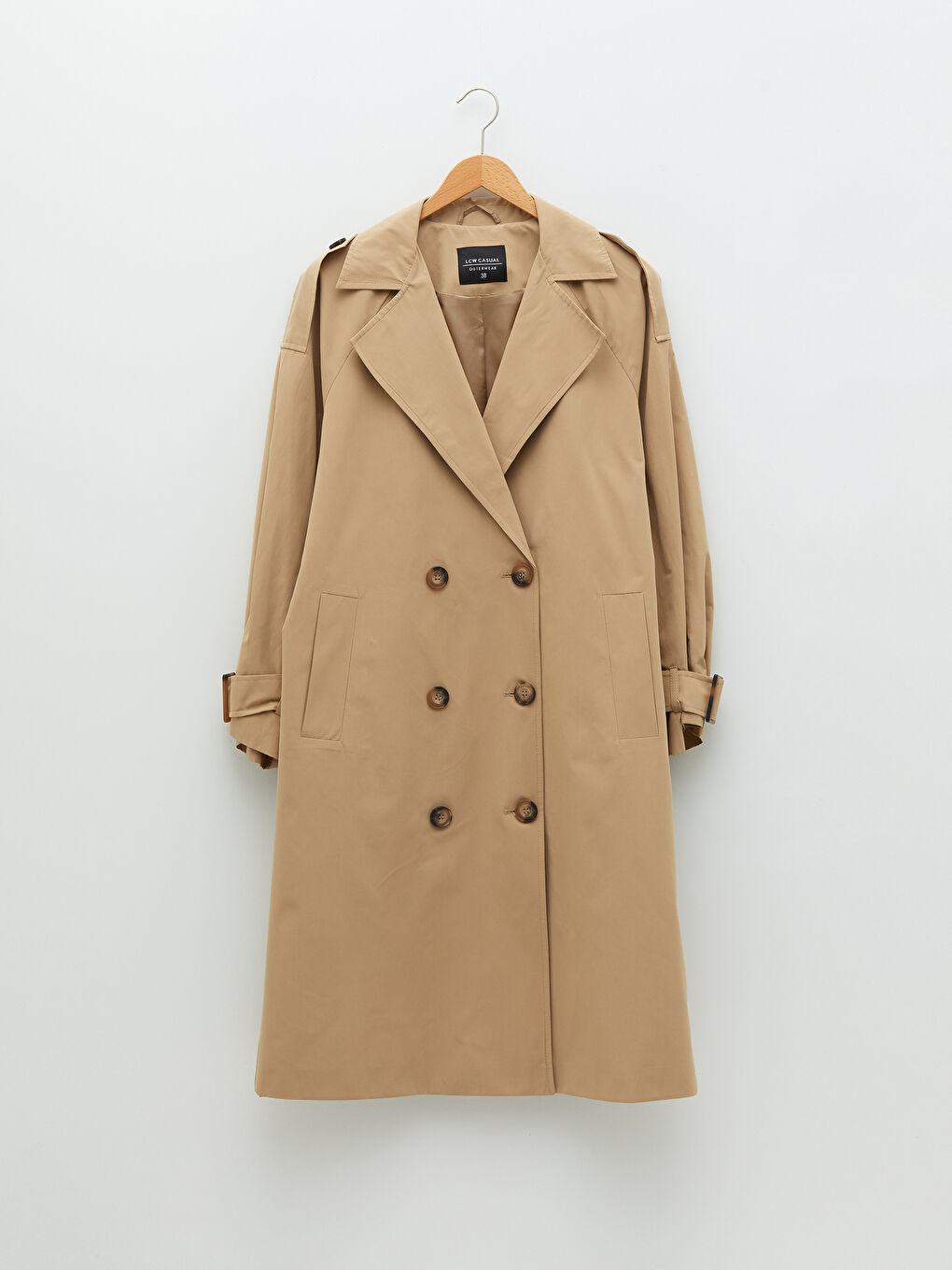 Bej Ceket Yaka Oversize Kadın Trençkot-7