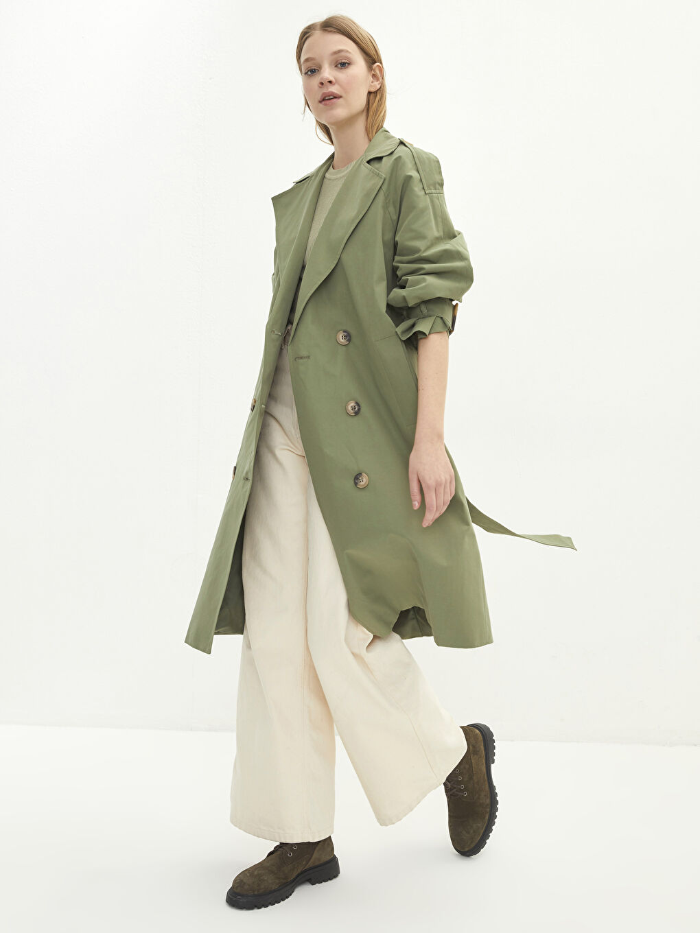 Ceket Yaka Oversize Kadın Trençkot-2