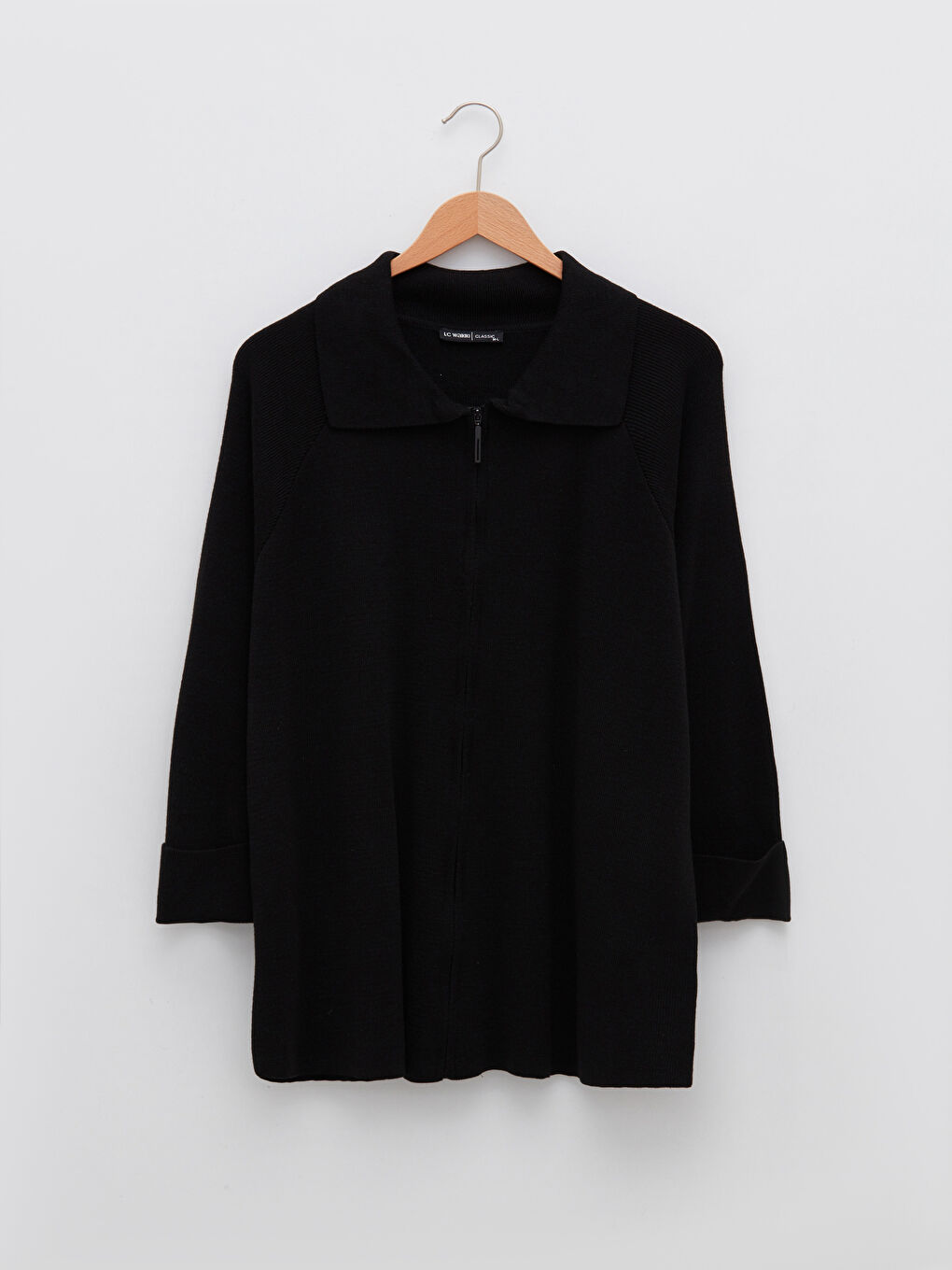 Siyah Polo Yaka Kadın Triko Hırka-5