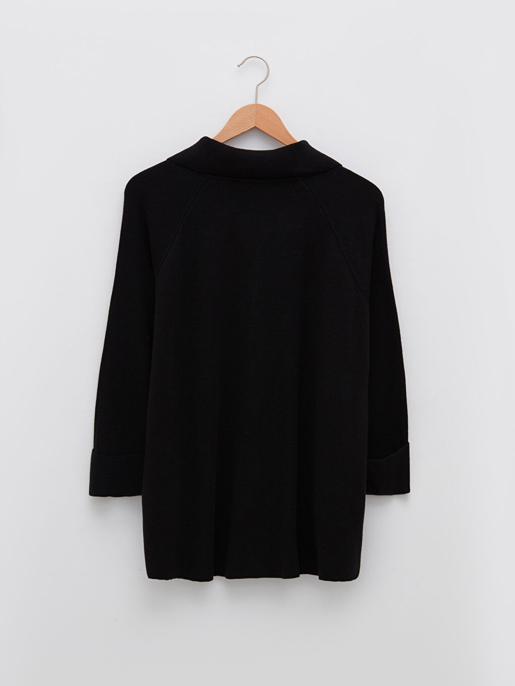 Siyah Polo Yaka Kadın Triko Hırka-6