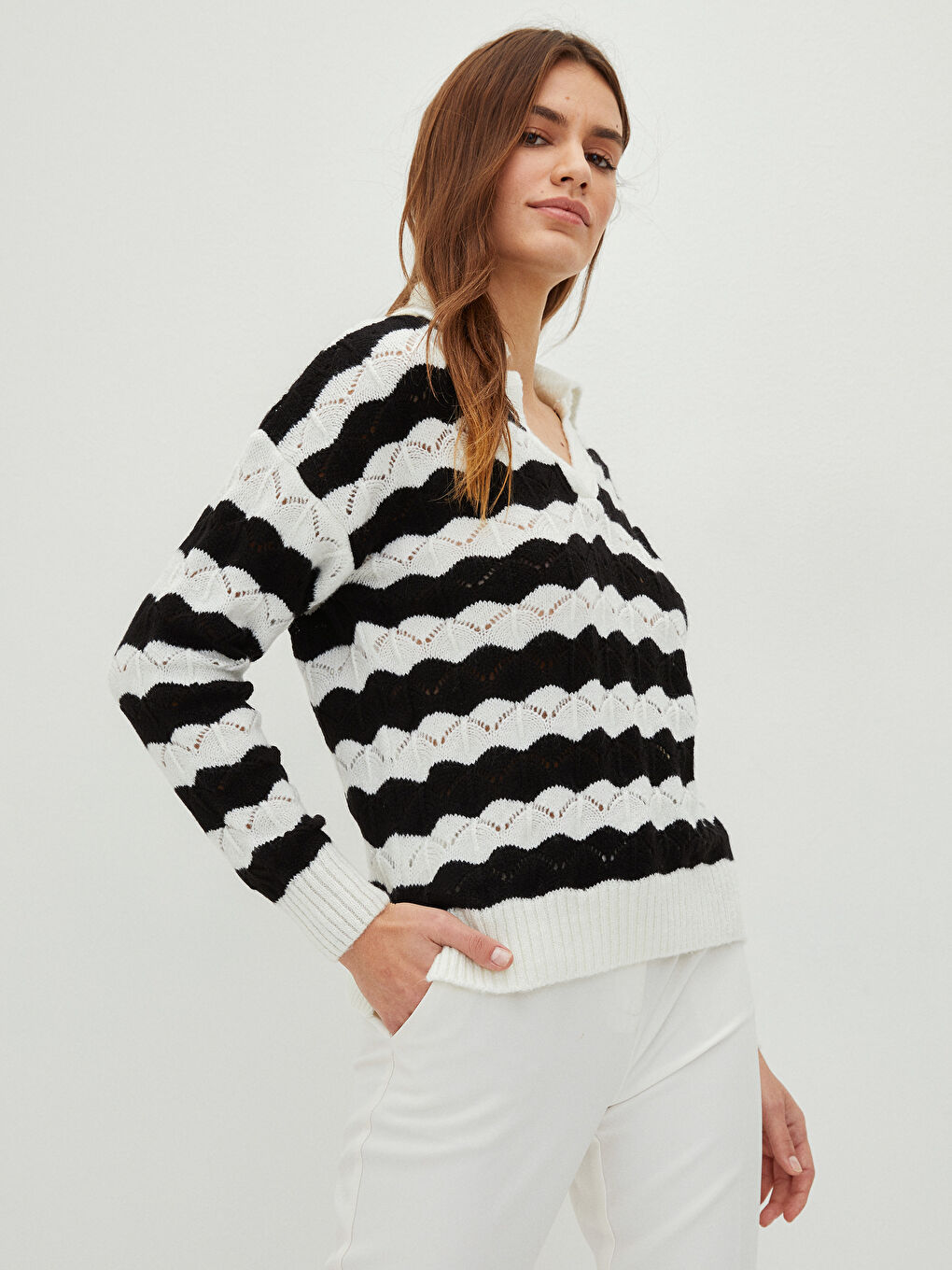 LCWAIKIKI Classic Rollkragen Gestreift Langarm Für Damen Strickpullover -S2BJ15Z8-EEW