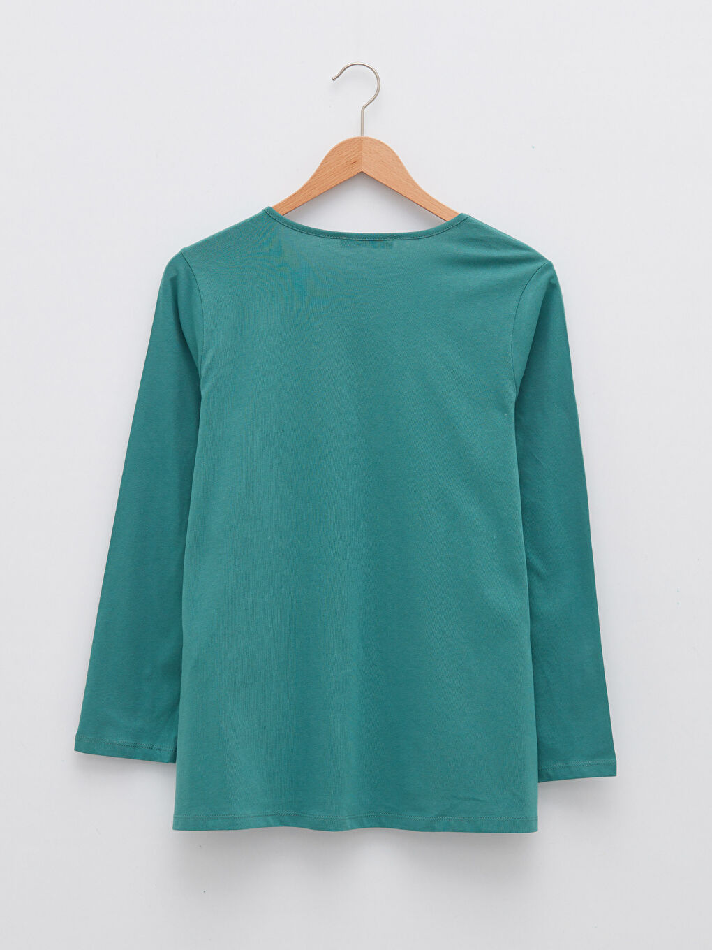 V Neck Straight Long Sleeve Cotton Women's T-Shirt-5