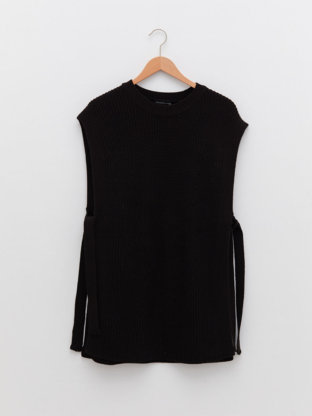 Siyah Kadın Bisiklet Yaka Düz Süveter-5