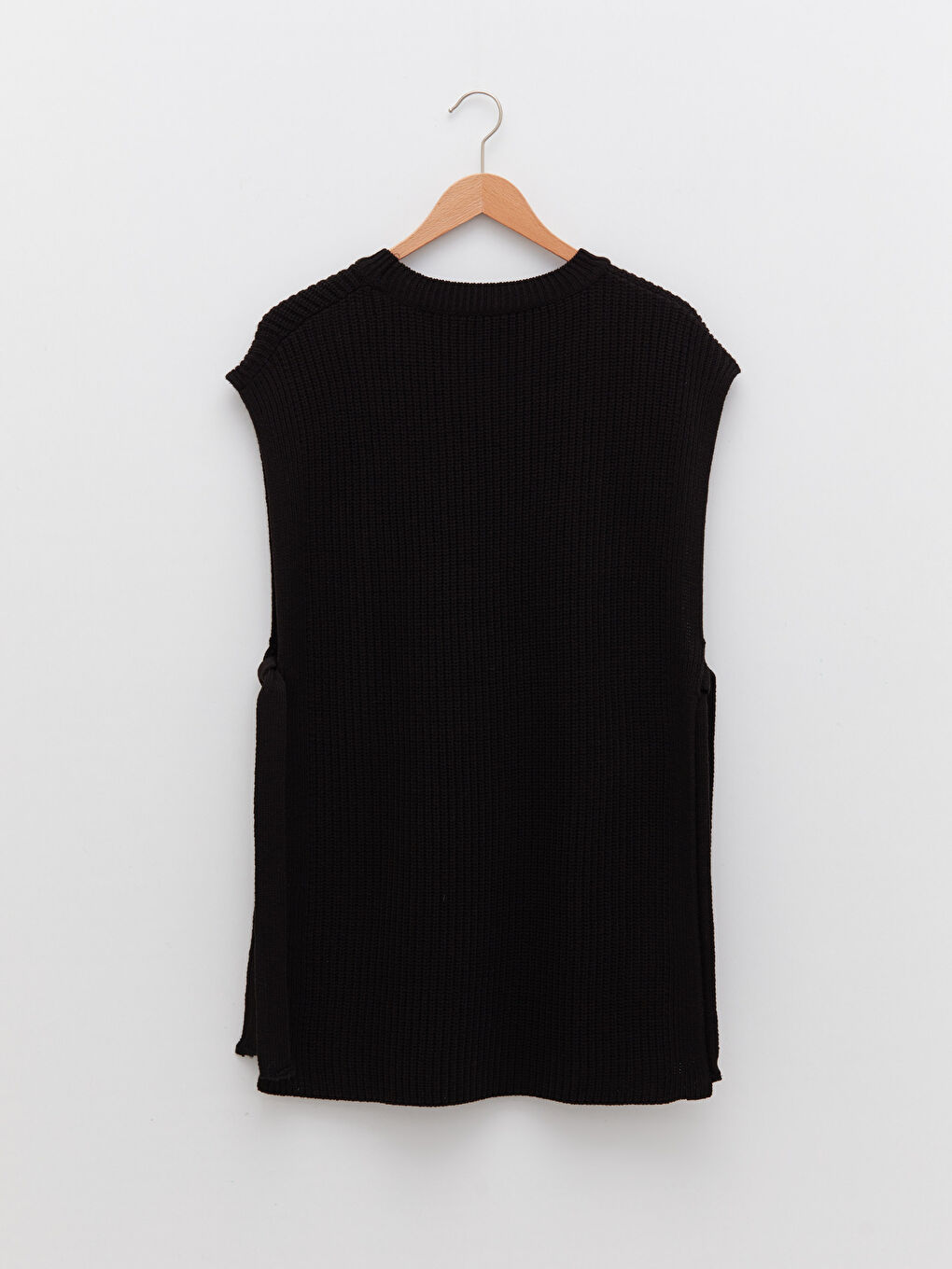 Siyah Kadın Bisiklet Yaka Düz Süveter-6