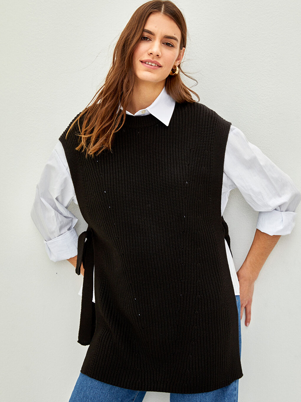 Siyah Kadın Bisiklet Yaka Düz Süveter