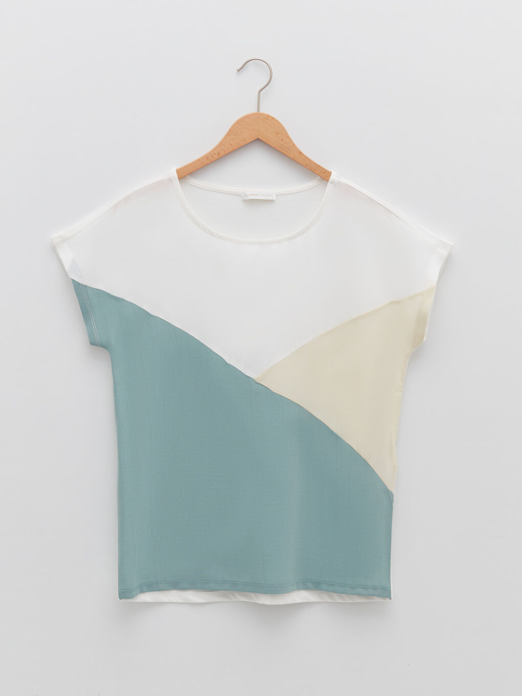 Crew Neck Color Block Short Sleeve Crepe Women's T-Shirt-5