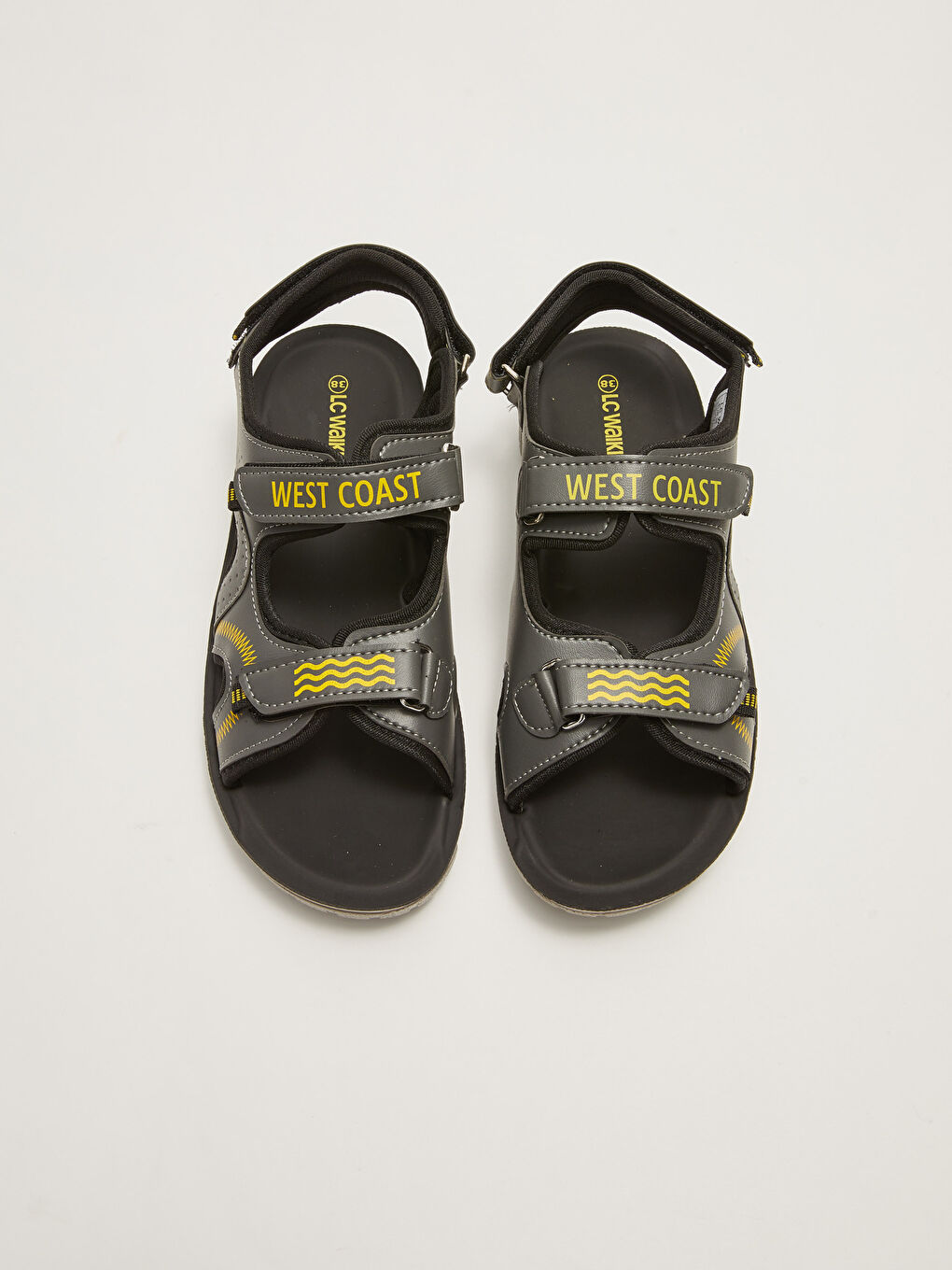 Antrasit Baskılı Çift Bantlı Cırt Cırtlı Erkek Çocuk Sandalet-1