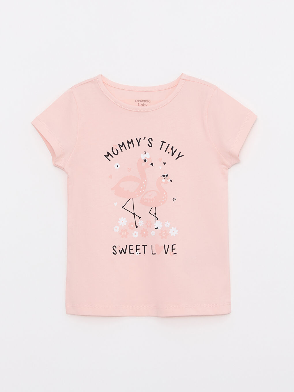 Pembe Bisiklet Yaka Kısa Kollu Baskılı Pamuklu Kız Bebek Pijama Takım-1