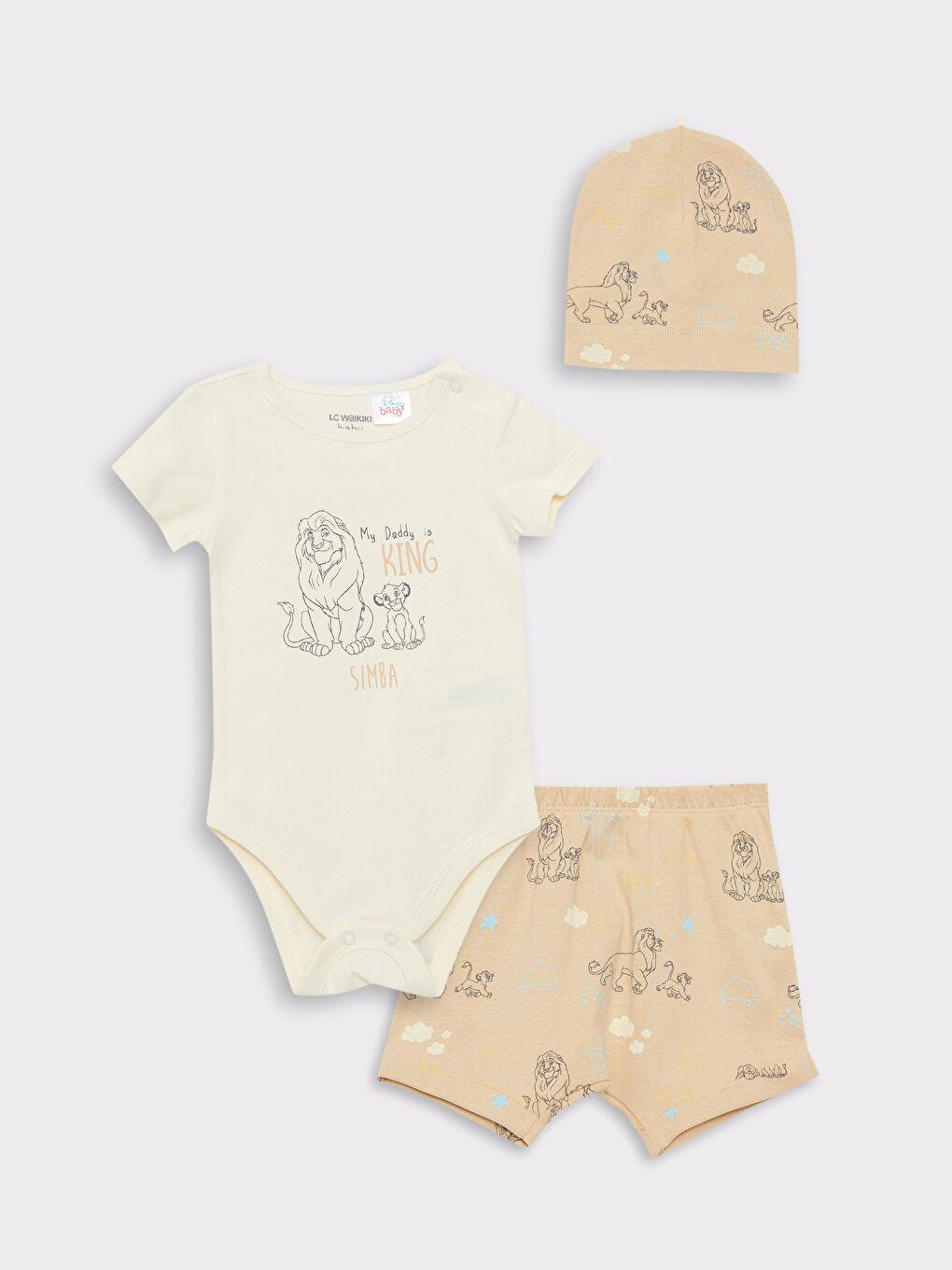Crew Neck Short Sleeve Lion King Printed Baby Boy 3-Piece Suit