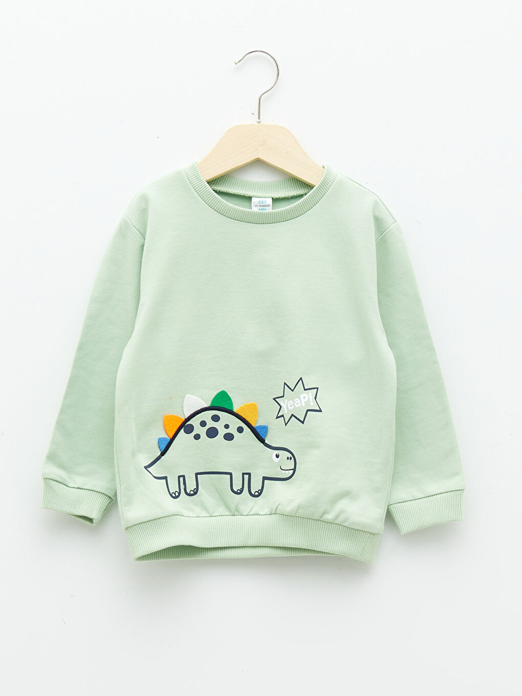 LCW baby Yeşil Bisiklet Yaka Uzun Kollu Baskılı Erkek Bebek Sweatshirt