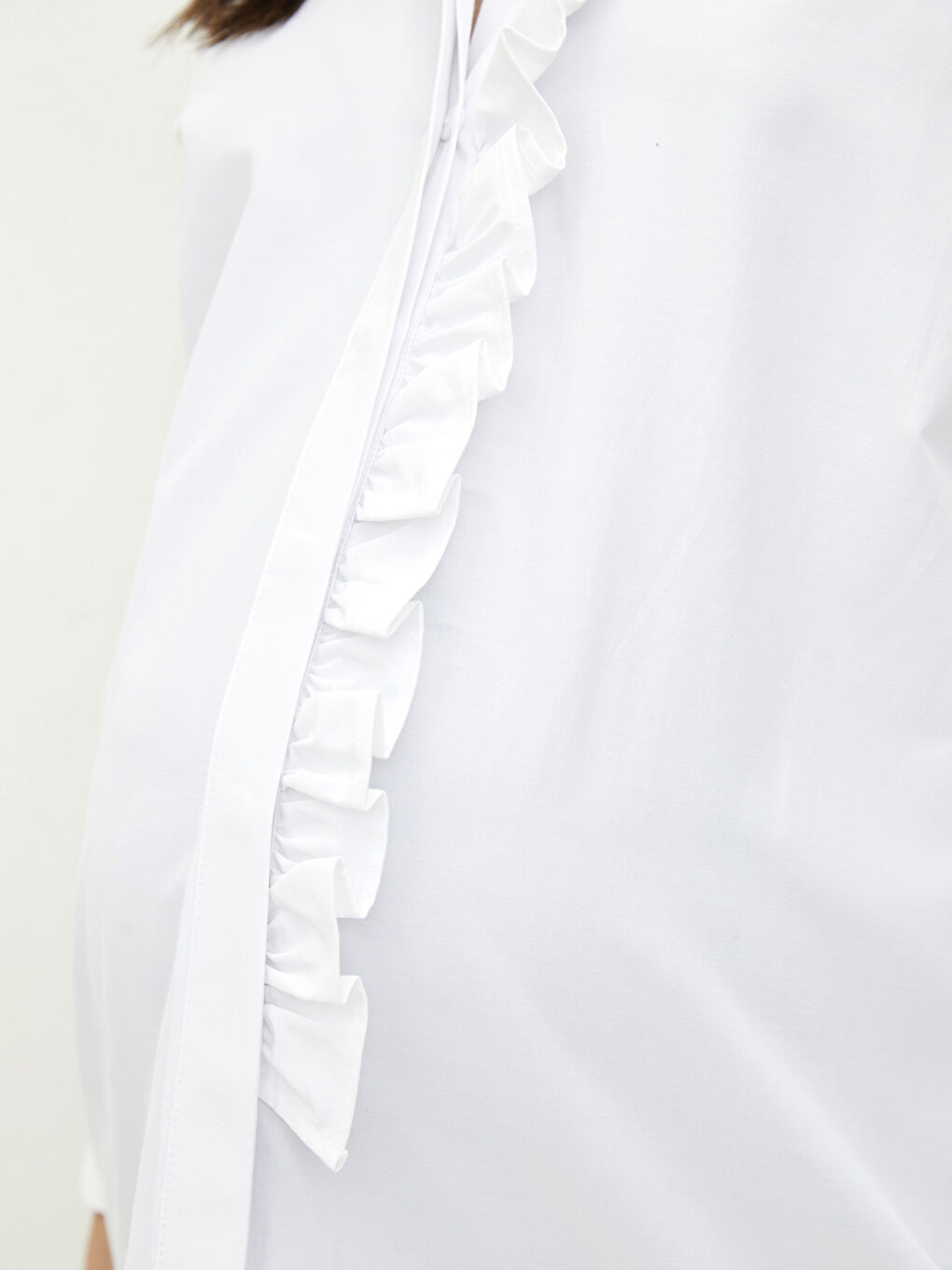 Beyaz Düz Uzun Kollu Poplin Hamile Gömlek Tunik-3