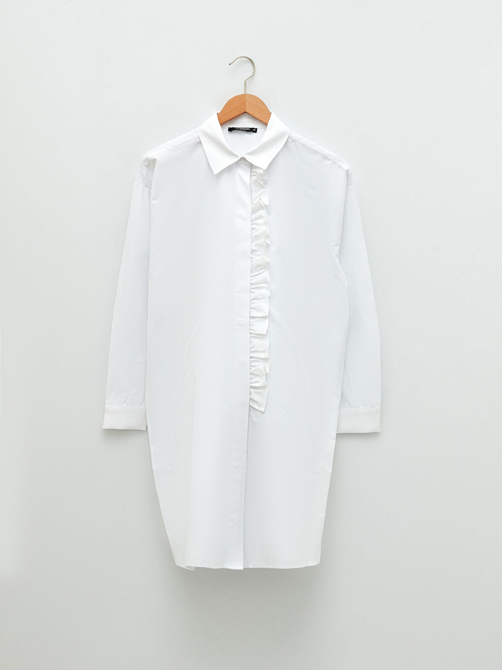 Beyaz Düz Uzun Kollu Poplin Hamile Gömlek Tunik-5