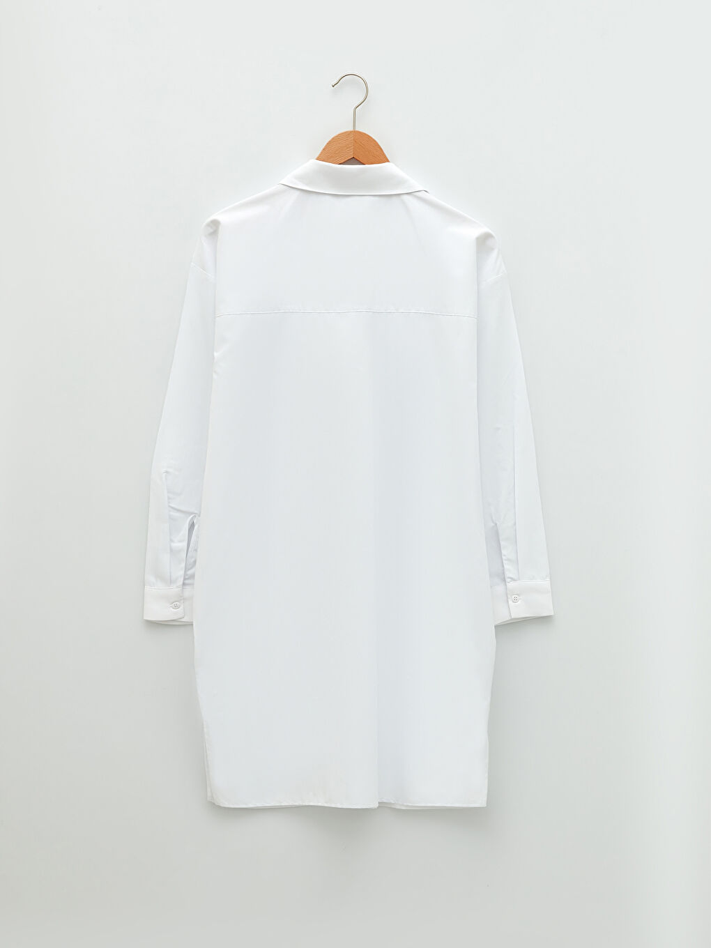 Beyaz Düz Uzun Kollu Poplin Hamile Gömlek Tunik-6