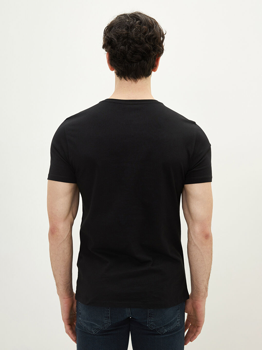 Siyah Bisiklet Yaka Kısa Kollu Baskılı Penye Erkek Tişört-4