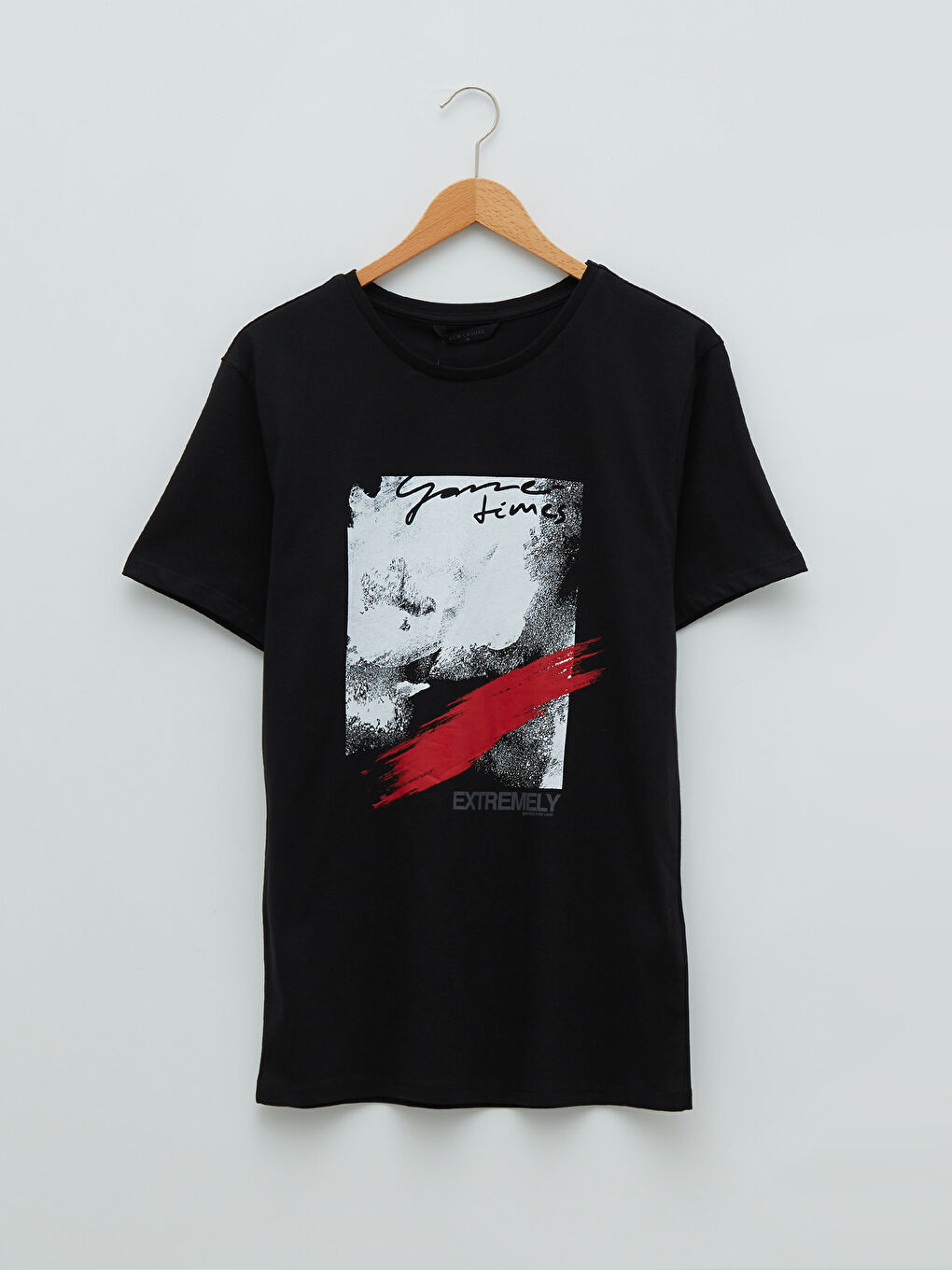 Siyah Bisiklet Yaka Kısa Kollu Baskılı Penye Erkek Tişört-5