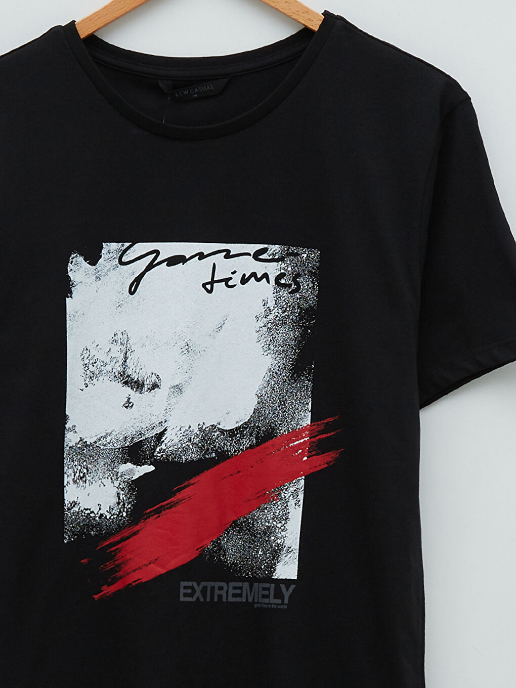 Siyah Bisiklet Yaka Kısa Kollu Baskılı Penye Erkek Tişört-7