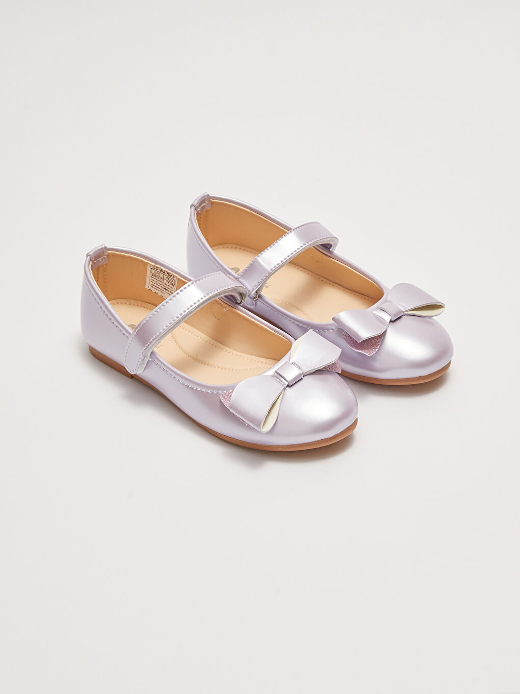LCW STEPS Shiny Leather Look Bow Detail Velcro Fastening Girls' Flat Shoes -S2BK01Z4-FYE