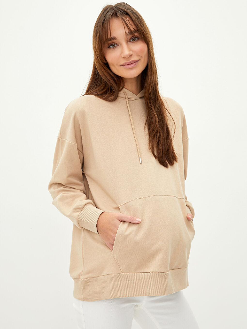 Plain Long-Sleeve Maternity Hoodie -S2BK09Z8-FJZ