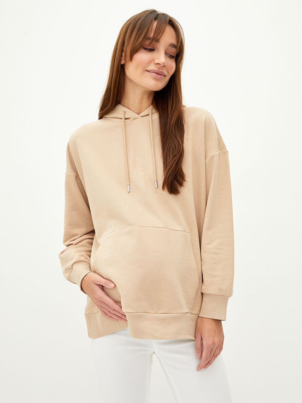 Plain Long-Sleeve Maternity Hoodie -S2BK09Z8-FJZ