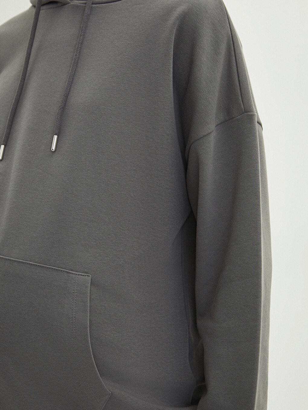 Gri Düz Uzun Kollu Hamile Hoodie-3