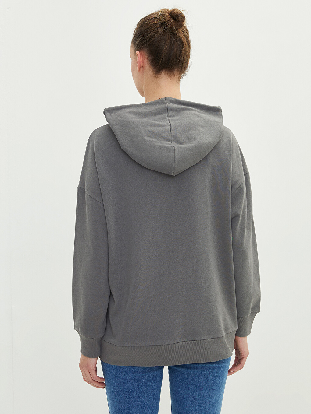 Gri Düz Uzun Kollu Hamile Hoodie-4