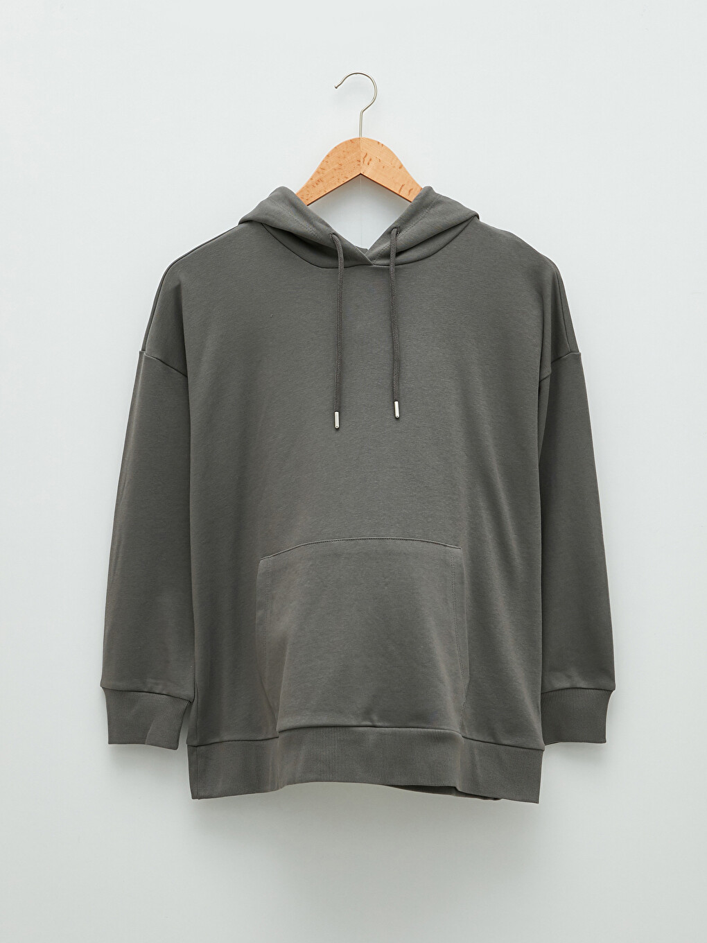 Gri Düz Uzun Kollu Hamile Hoodie-5