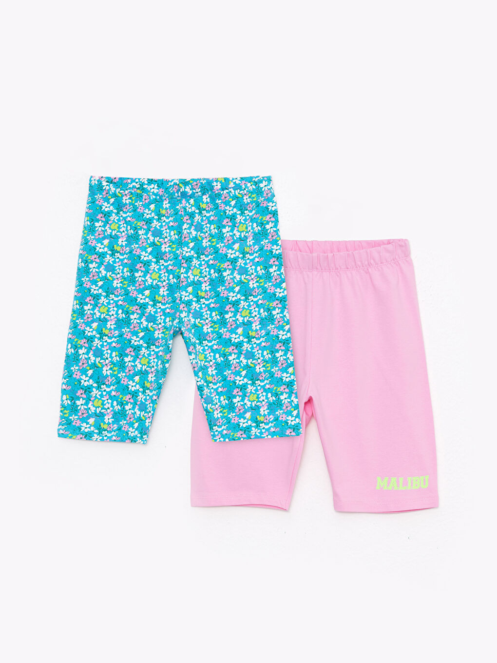 Turkuaz Beli Lastikli Baskılı Pamuklu Kız Çocuk Kısa Tayt 2'li