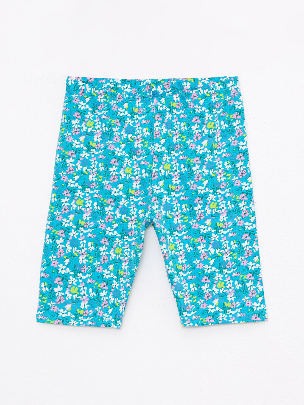 Turkuaz Beli Lastikli Baskılı Pamuklu Kız Çocuk Kısa Tayt 2'li-2