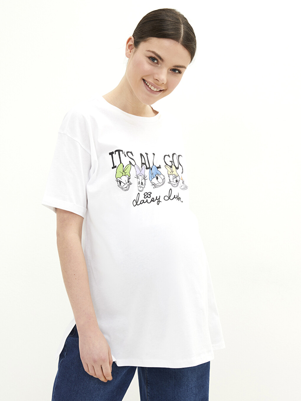 LCWAIKIKI Maternity Bisiklet Yaka Daisy Duck Baskılı Kısa Kollu