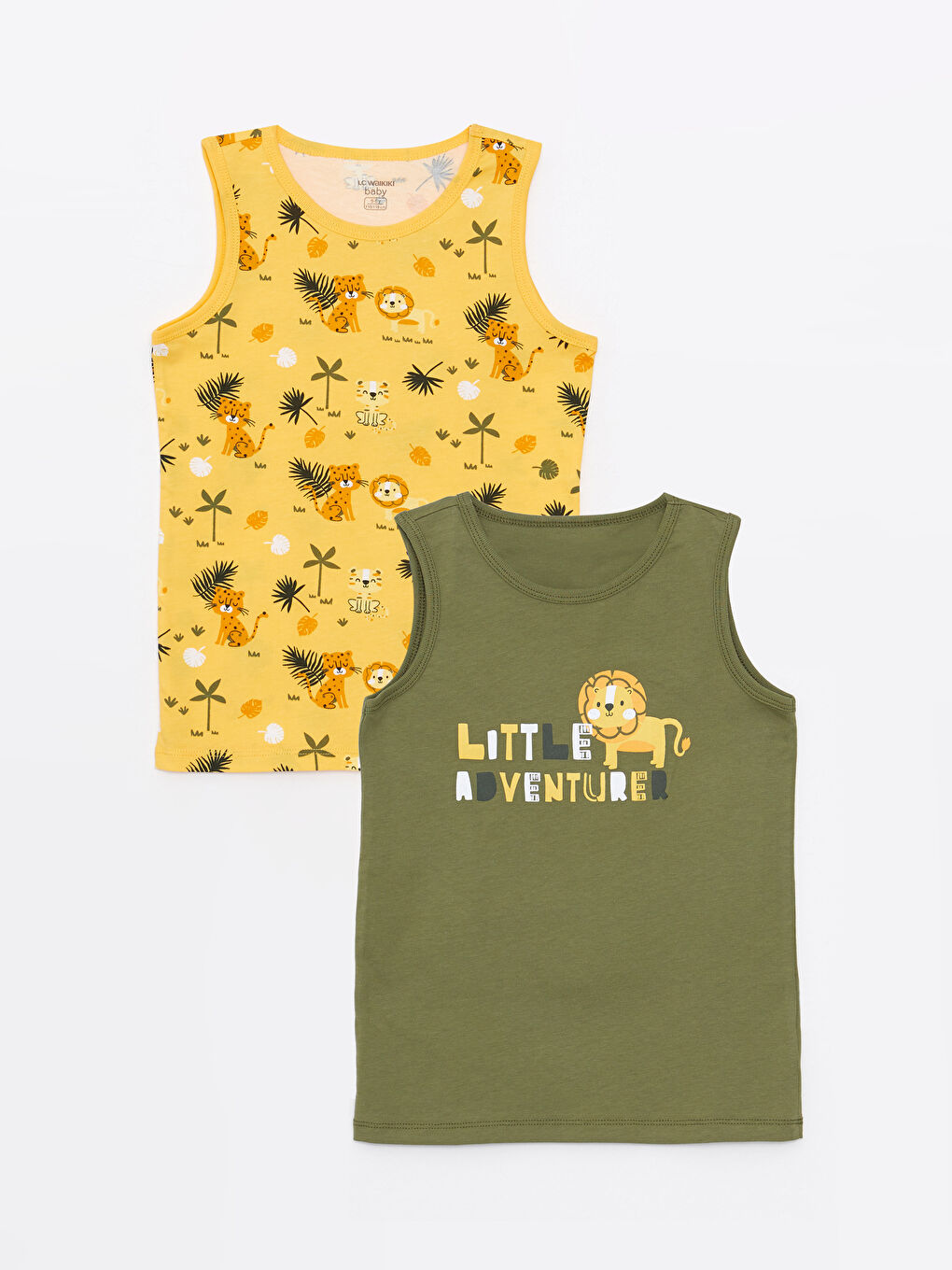 Haki Bisiklet Yaka Baskılı Erkek Bebek Atlet 2'li