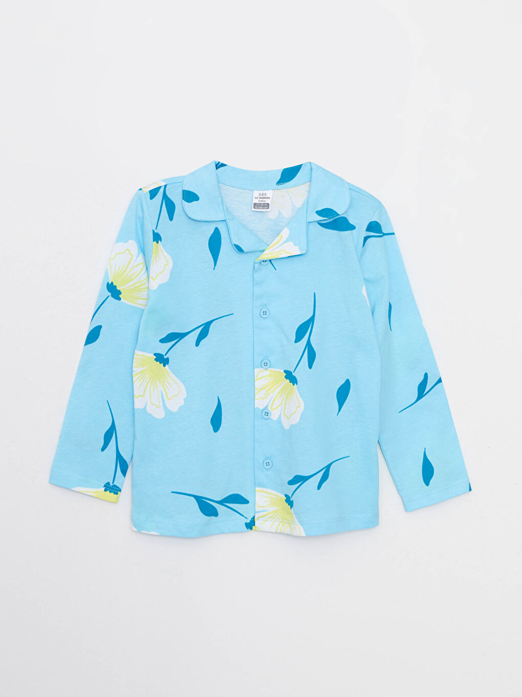 Polo Collar Long Sleeved Printed Cotton Baby Girl Pajamas Set-1