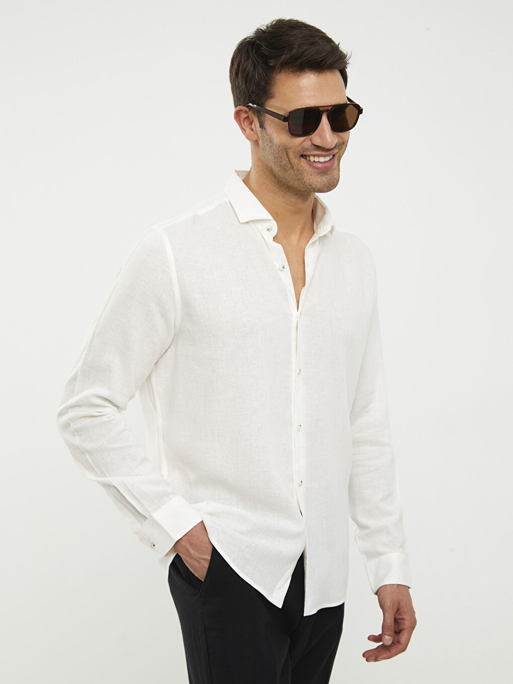 Beyaz Slim Fit Uzun Kollu Erkek Gömlek-1