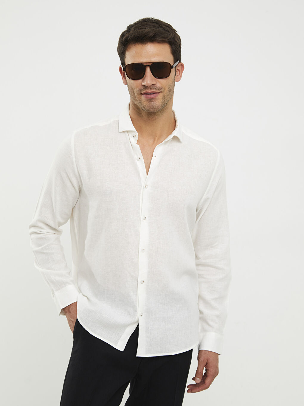 Beyaz Slim Fit Uzun Kollu Erkek Gömlek-2