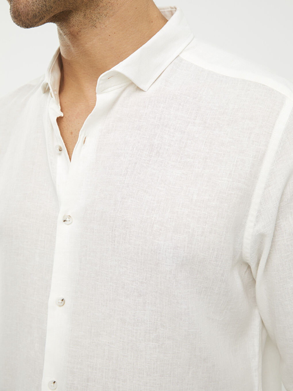 Beyaz Slim Fit Uzun Kollu Erkek Gömlek-3