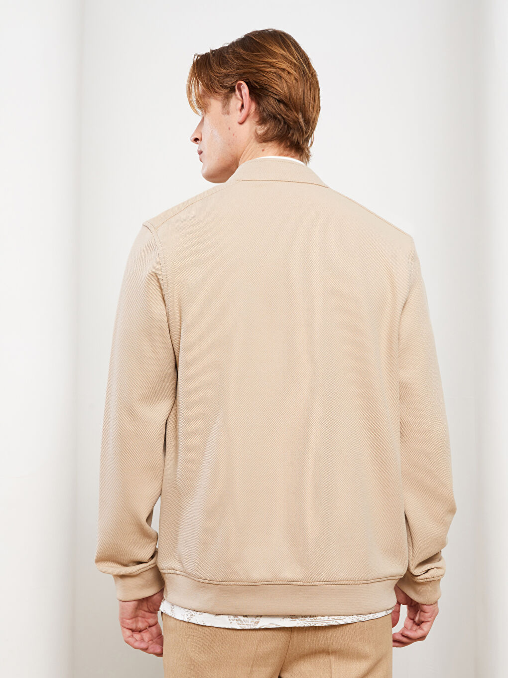 Bej Slim Fit Biker Yaka Erkek Mont-4