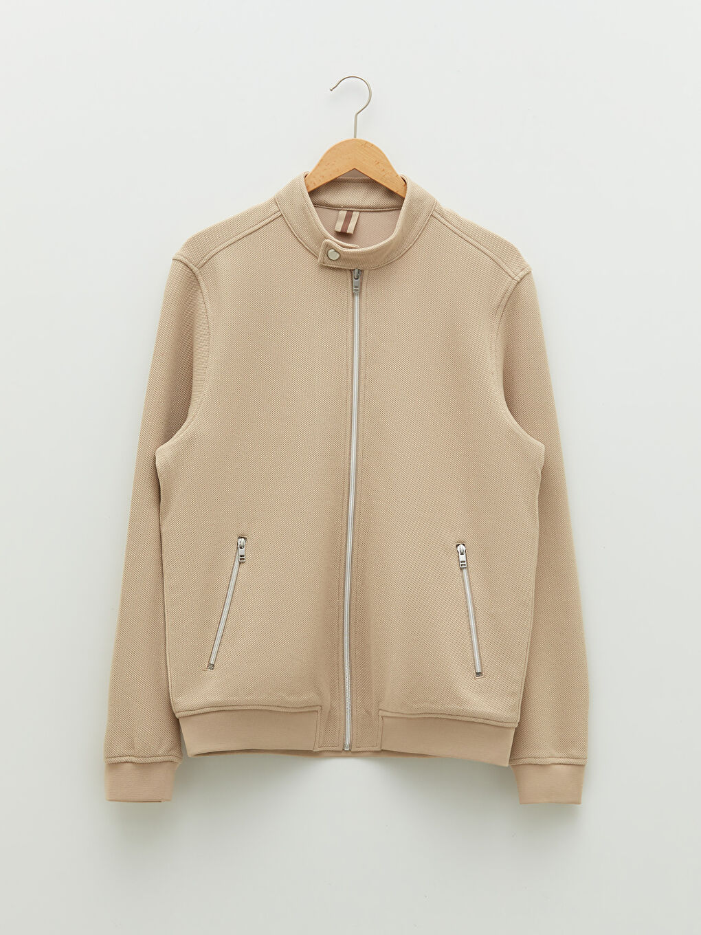 Bej Slim Fit Biker Yaka Erkek Mont-5