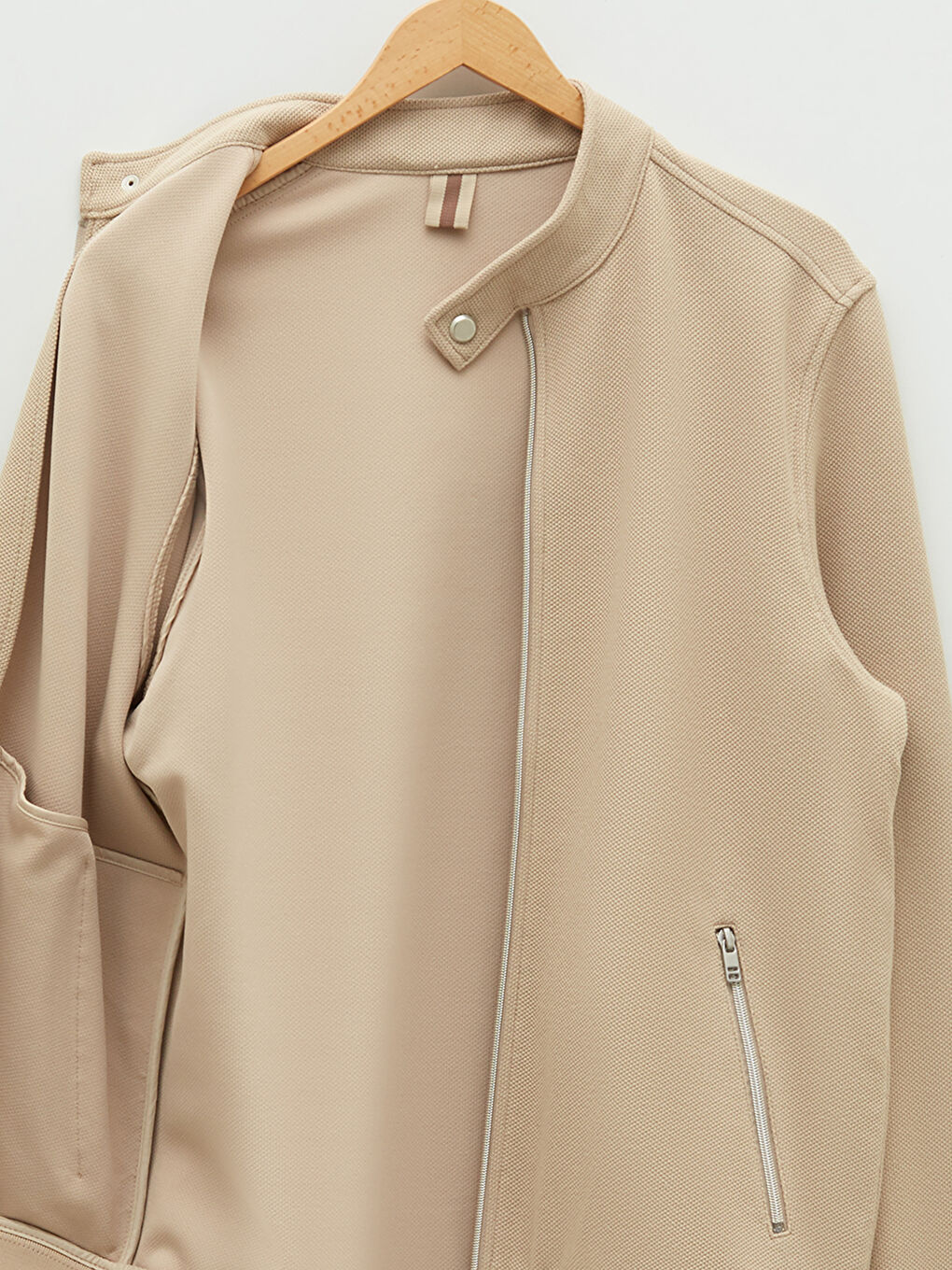 Bej Slim Fit Biker Yaka Erkek Mont-7