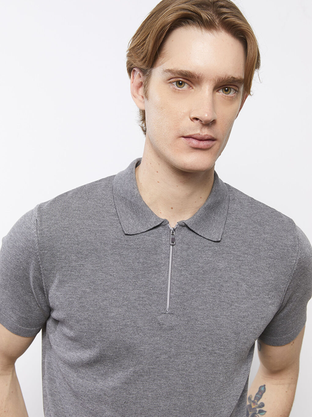 Gri Polo Yaka Erkek Triko Tişört